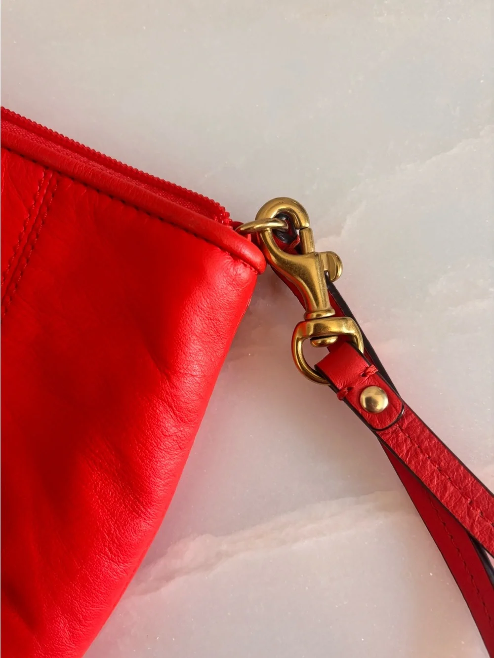 Coach Bright Redish Orange Leather Wristlet Clutch